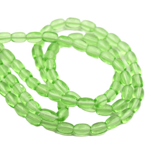 Perle grain de riz de Bohème peridot 6x4mm (1 Fil)