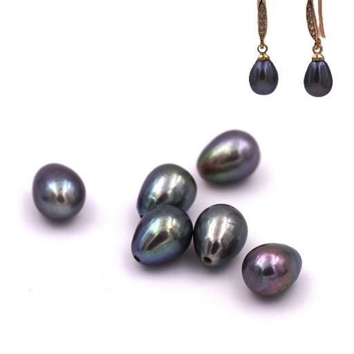 Perle d'eau douce gris irisé goutte semi percé 9x7mm - Trou:0.8mm (2)