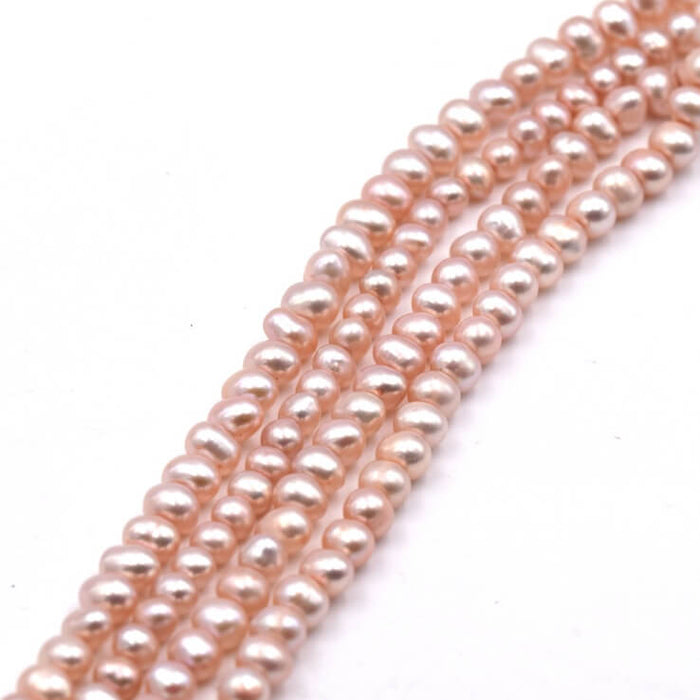 Perle d'eau douce ronde potatoe rose soie 3.5-4mm (1 fil-37cm)