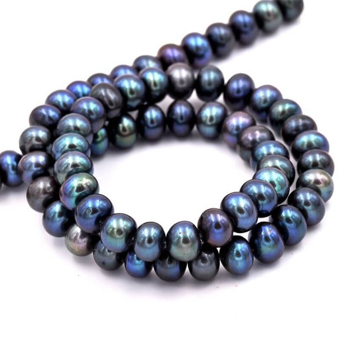 Perle d'eau douce bouton rondelle Tahitien irisé 8x5mm (1 fil)
