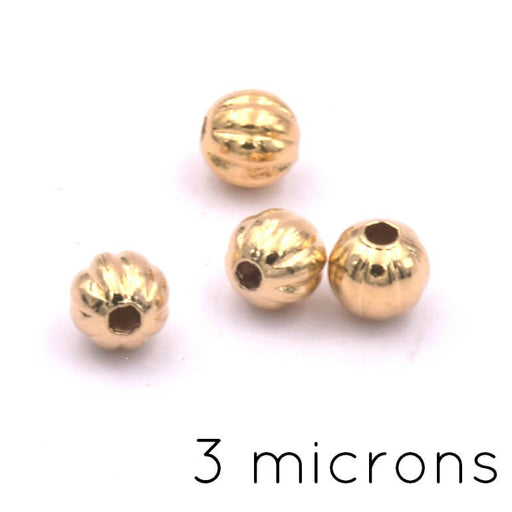 Perle ronde striée plaqué or 3 microns - 3mm - trou : 0.8mm (4)