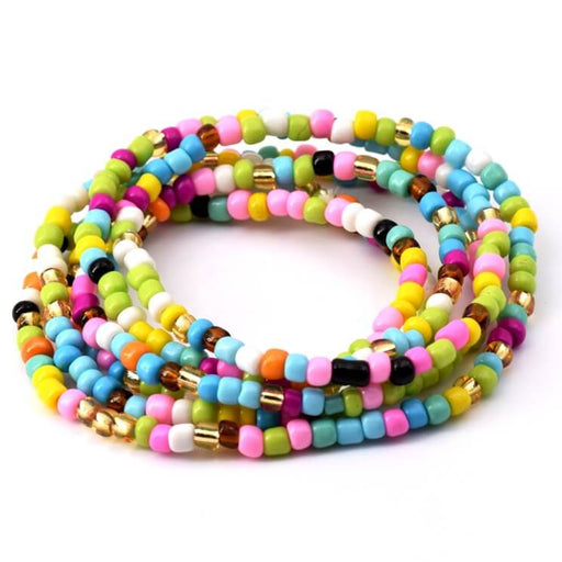 Sautoir bracelet rocaille sur élastique multicolore printemps 80cm (1)