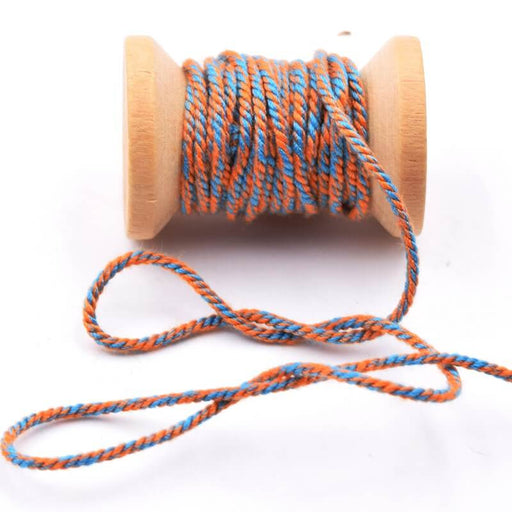 Achat Cordon fil en coton macramé torsadé orange et bleu - 1mm (3m)