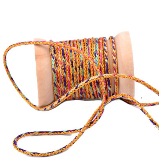 Cordon tressé en nylon turquoise blanc rose et bleu - 2mm (5m)