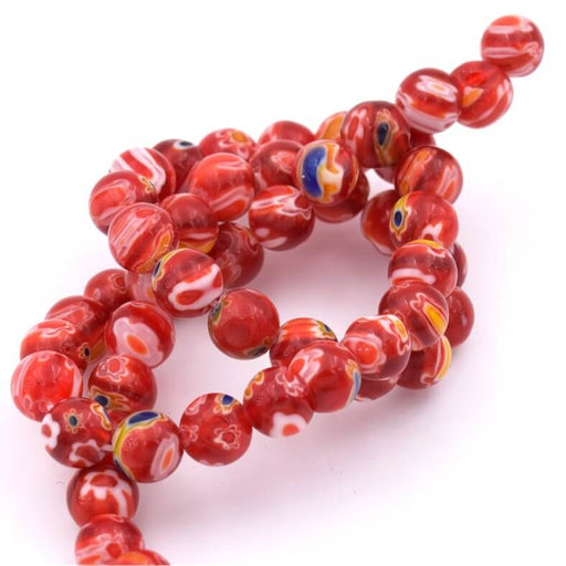 Achat Perles Millefiori rondes rouges 8mm - Trou 1mm (1 Fil)