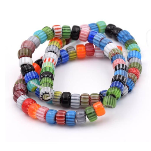 Millefiori perle tube rondelle multicolore 3-4x6-7mm - trou: 1mm (1 fil-36cm)