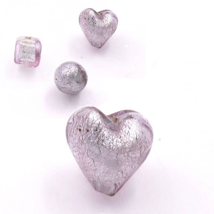 Perle de Murano coeur rosé argent vieilli 10mm (1)