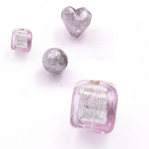 Achat Perle de Murano cube rosé argent vieilli 6x6mm (1)