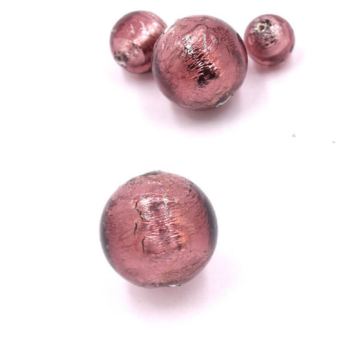 Achat Perle de Murano ronde Améthyste foncé et argent 8mm (1)