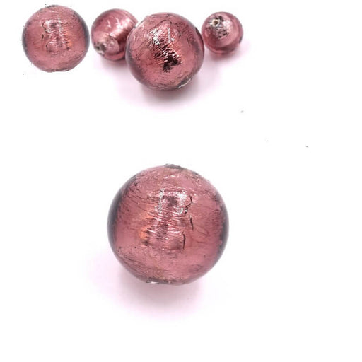 Perle de Murano ronde améthyste foncé et argent 10mm (1)