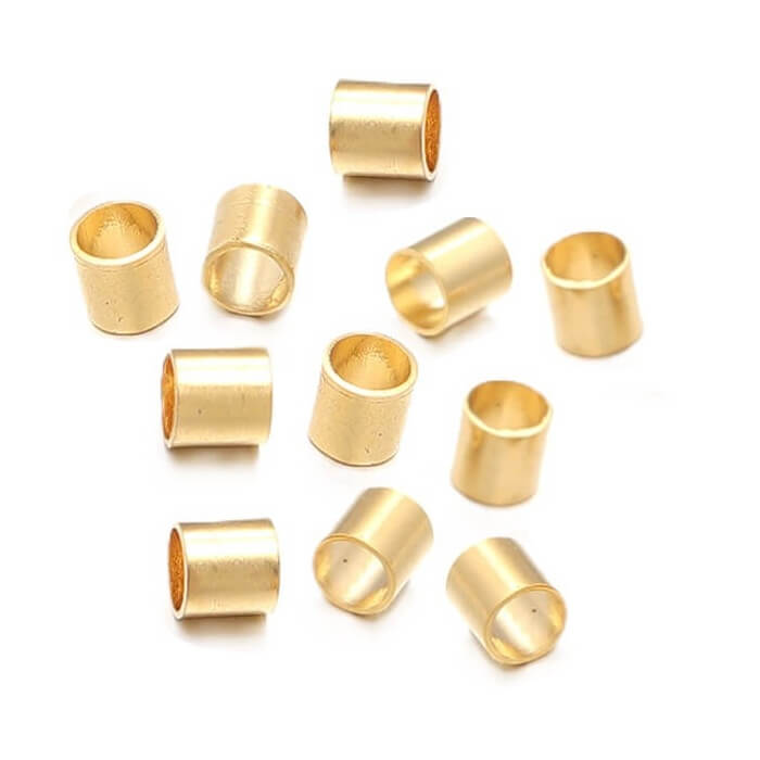 Perle tube à écraser en acier inoxydable doré 2x2mm - Trou : 1.5mm (10)