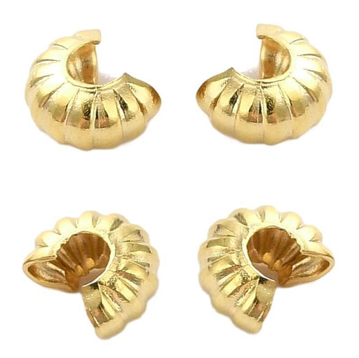 Cache perle à écraser en laiton doré rainurées 4x3mm (10)