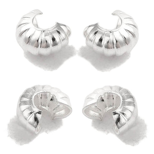 Cache perle à écraser en laiton argenté rainurées 4x3mm (10)