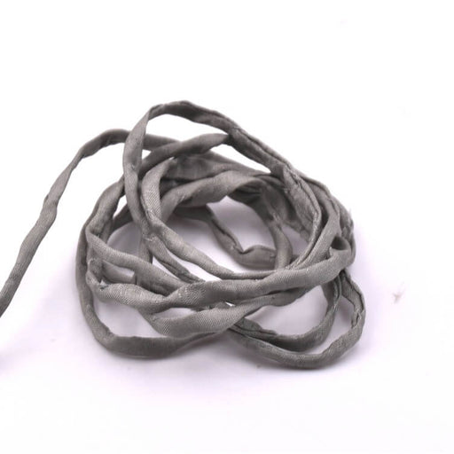 Achat Cordon de soie naturelle cousu main teinture gris acier 2mm (1m)