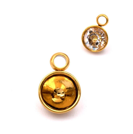 Pendentif rond acier inoxydable doré 6mm à coller ss24 ou perles 4mm- Trou 1mm (1)