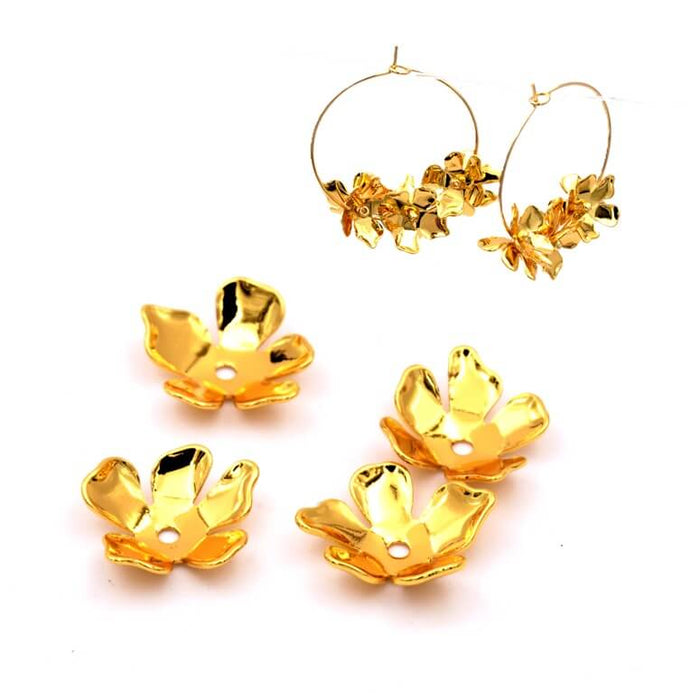 Coquilles fleur en laiton doré 14mm - Trou 1mm (4)