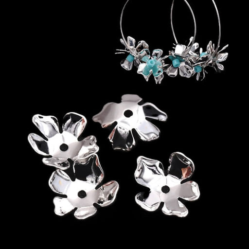 Coquilles fleur en laiton rhodié 14mm - Trou: 1mm (4)