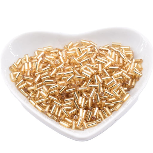 Perles tube en verre light gold lined 4-5x2mm - Trou: 0.8mm (10g)