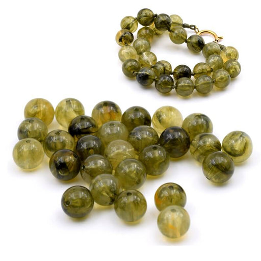 Achat Perle ronde en résine verte olivine 12mm - Trou : 2mm (30)