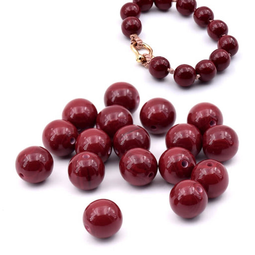 Achat Perle ronde en résine rouge cerise 12mm - Trou : 2mm (30)