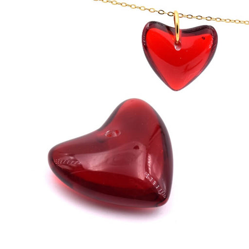 Pendentif résine coeur rouge 18x20mm - Trou : 1.2mm (1)