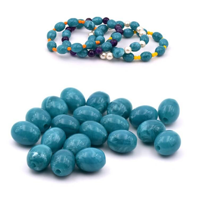 Perle ovale en résine vert bleu canard 13x10mm - Trou : 1.8mm (20)