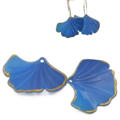 Pendentif feuille en résine bleu et or 25x30mm - Trou: 1mm (2)