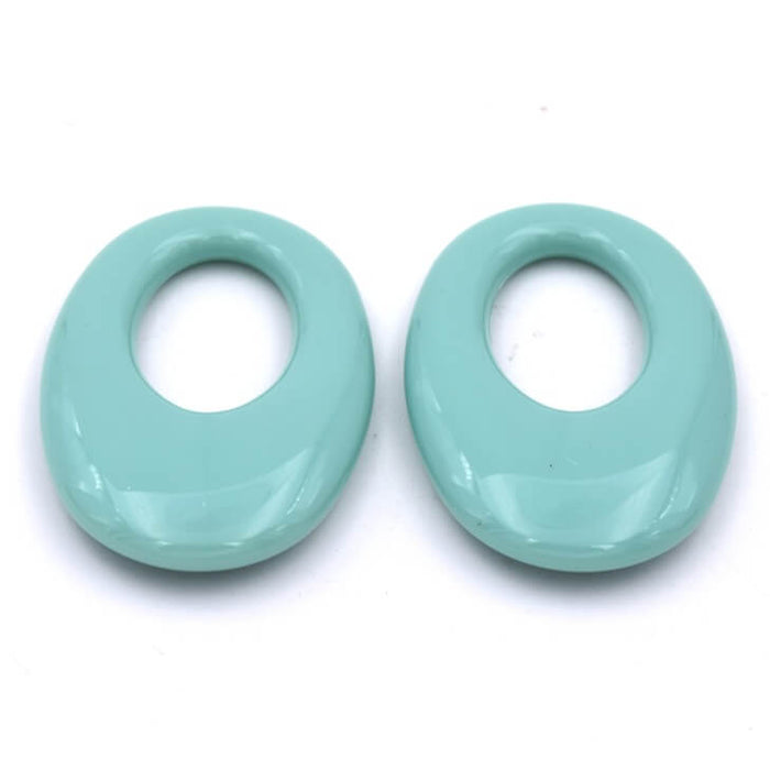 Connecteur pendentif ovale résine vert sauge 32x23mm (2)