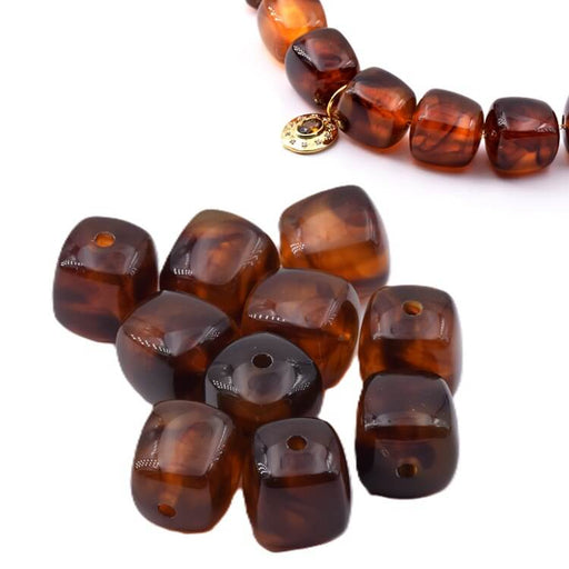 Achat Perle cube arrondi en résine marron écaille 17x16mm - Trou: 2mm (12)