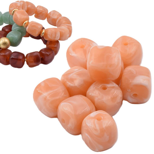 Achat Perle cube arrondi en résine rose saumon 17x16mm - Trou: 2mm (12)