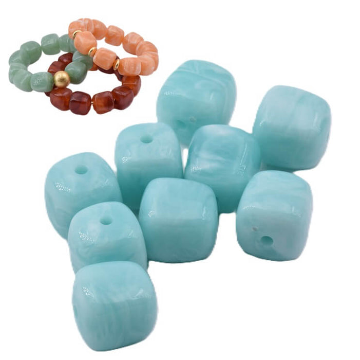 Perle cube arrondi en résine bleu carraibe 17x16mm - Trou: 2mm (12)