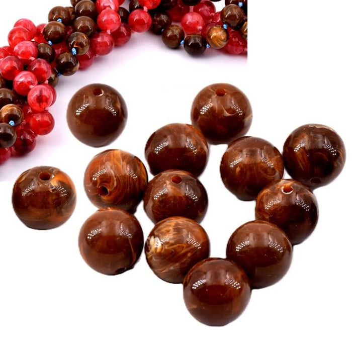 Perle ronde en résine marron bois 12mm - Trou : 2mm (30)
