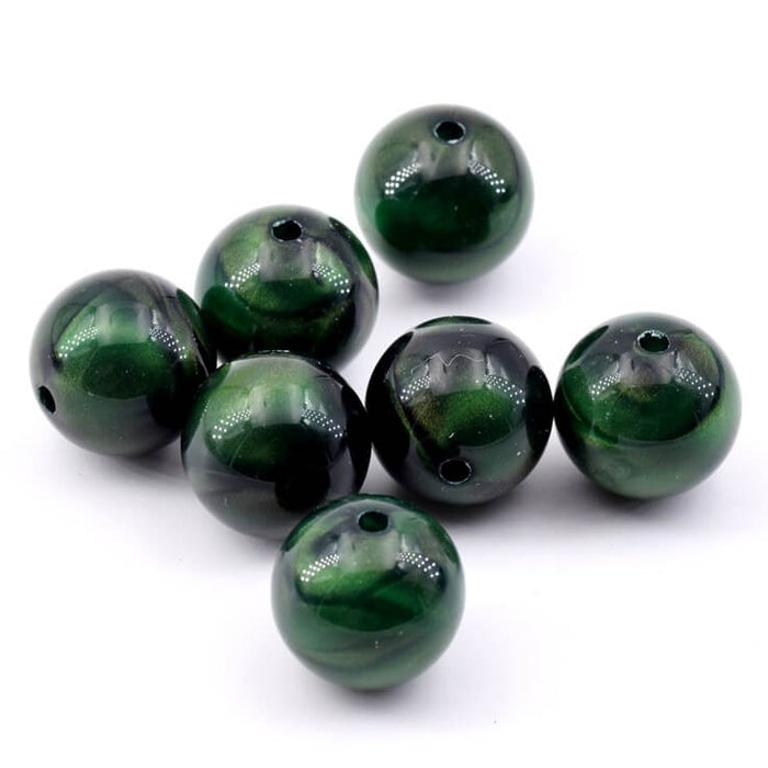 Perle ronde en résine vert foncé lumière 15mm - Trou : 2mm (20)