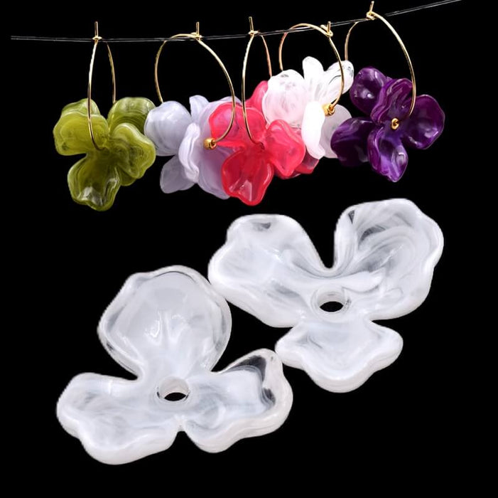 Perle fleur résine blanc 25mm - Trou: 2mm (2)
