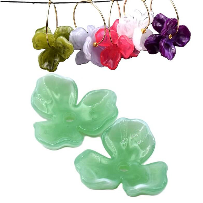 Perle fleur résine vert pastel 25mm - Trou: 2mm (2)