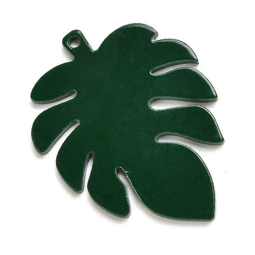 Pendentif feuille verte Monstera en résine vert foncé 40mm (1)