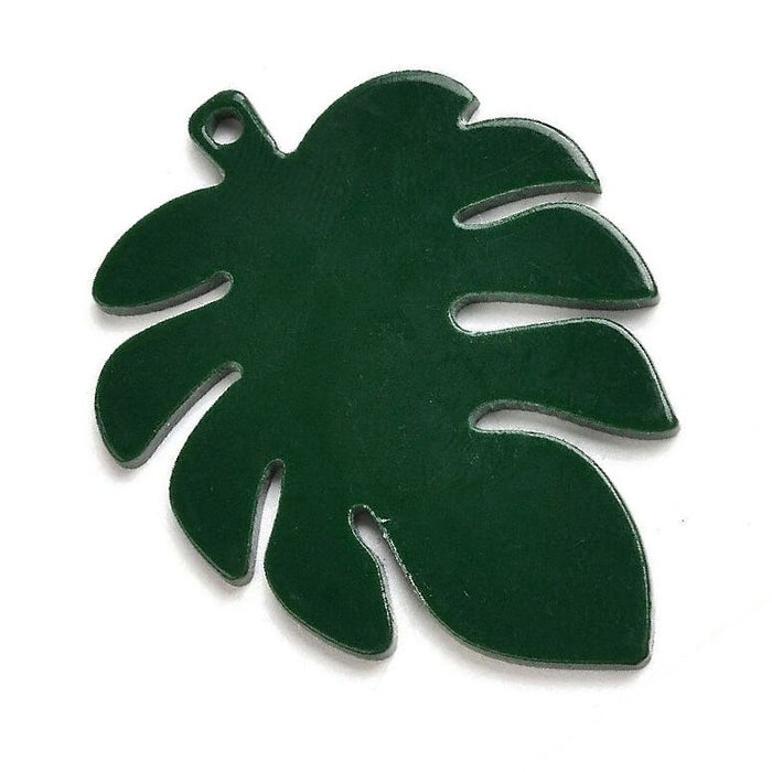 Pendentif feuille verte Monstera en résine vert foncé 40mm (1)