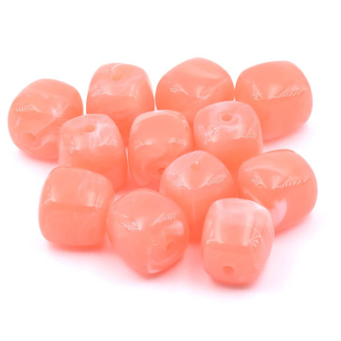Perle cube arrondi en résine rose 17x16mm - Trou: 2mm (12)