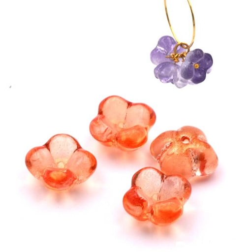Perle fleur orange et doré en verre 10x6mm - Trou: 1mm (4)