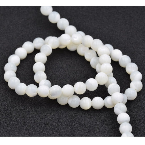 Achat Perle ronde en nacre coquillage blanc naturel 6mm (1fil - 39cm)