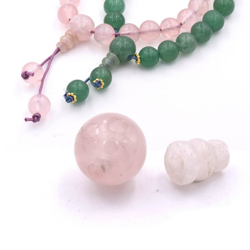 Perle gourou en quartz rose 10mm et cône (1)