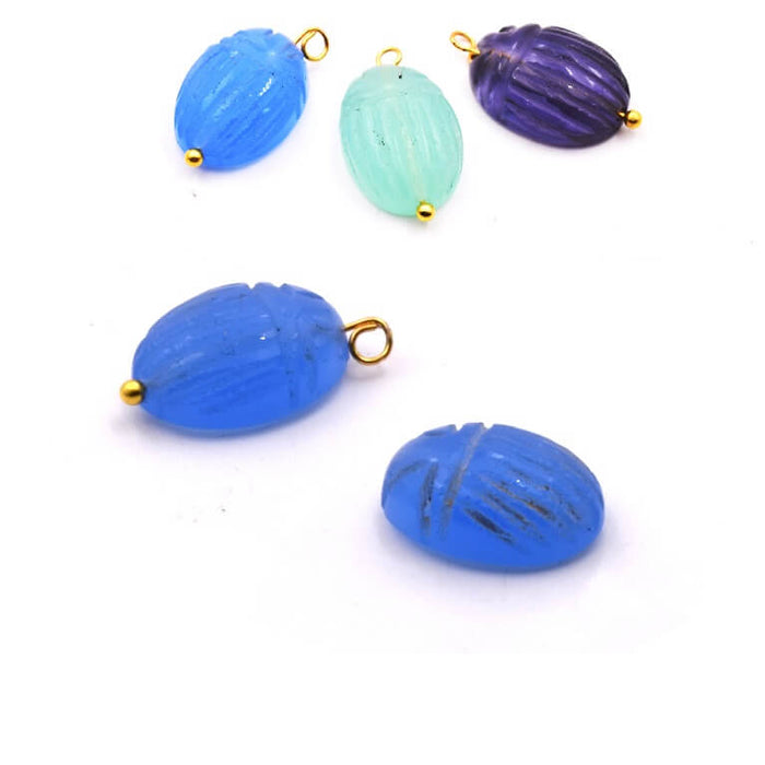 Perle sculptée scarabée Calcédoine bleue 14x10mm - Trou: 0.8mm (1)