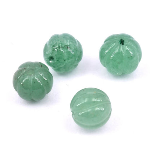 Achat Perle sculptée forme citrouille en Aventurine 9mm - Trou 1.2mm (4)