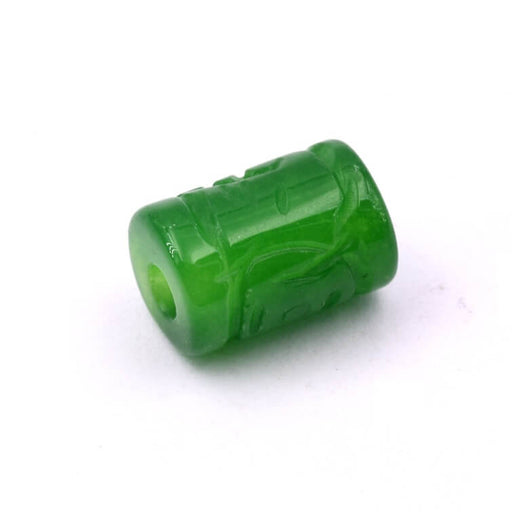 Achat Perle tube sculptée en jade teinté vert 14x10mm - trou: 3.5-5mm (1)