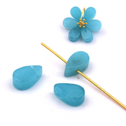 Pendentif perle goutte plate 10x6mm Jade teinté Vert amazonite 10x6mm - Trou: 0.8mm (3)