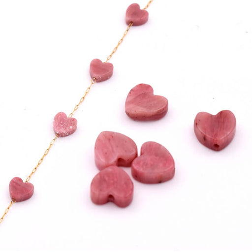 Perle coeur en rhodonite 6mm - Trou: 0.8mm (5)