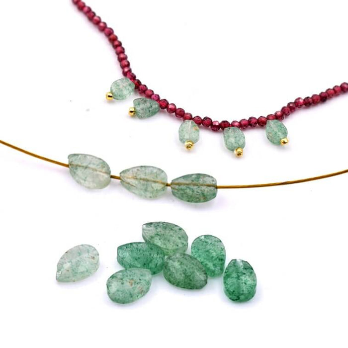 Perle gouttes à facettes quartz fraise verte 6x4mm - Trou: 0.8mm (10)