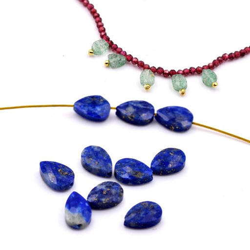 Perle gouttes à facettes en lapis-lazuli 6x4mm - Trou: 0.8mm (10)