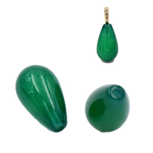 Perle goutte en onyx vert semi percée 15x9mm - Trou: 1mm (1)