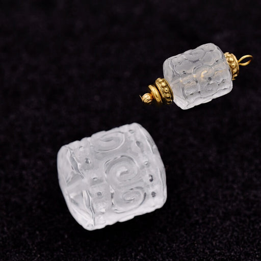 Perle tube baril cristal de quartz gravé 15x14mm - Trou: 1mm (1)